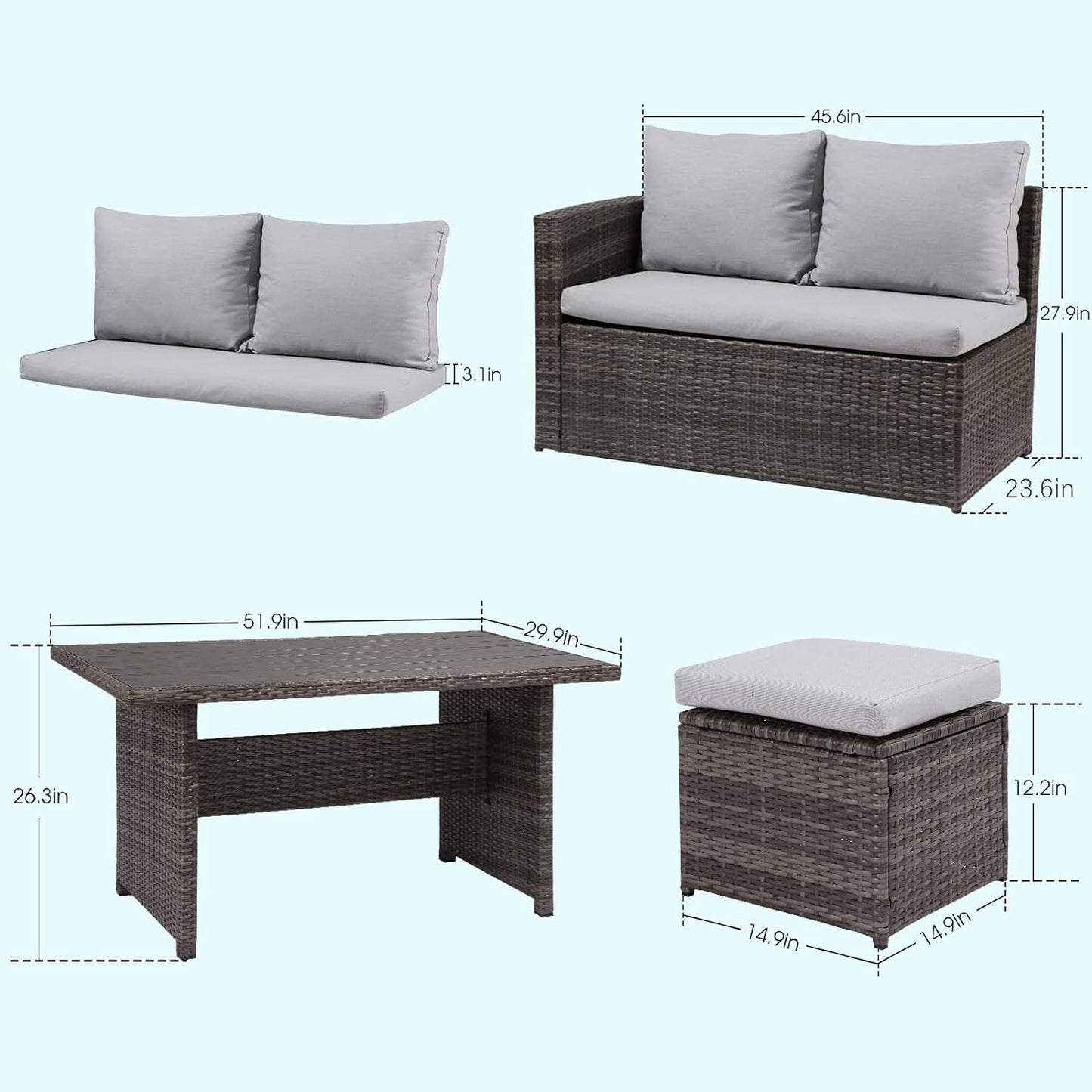 Outdoor Patio Furniture with Dining Table and Chair with Sofa Dust Cover