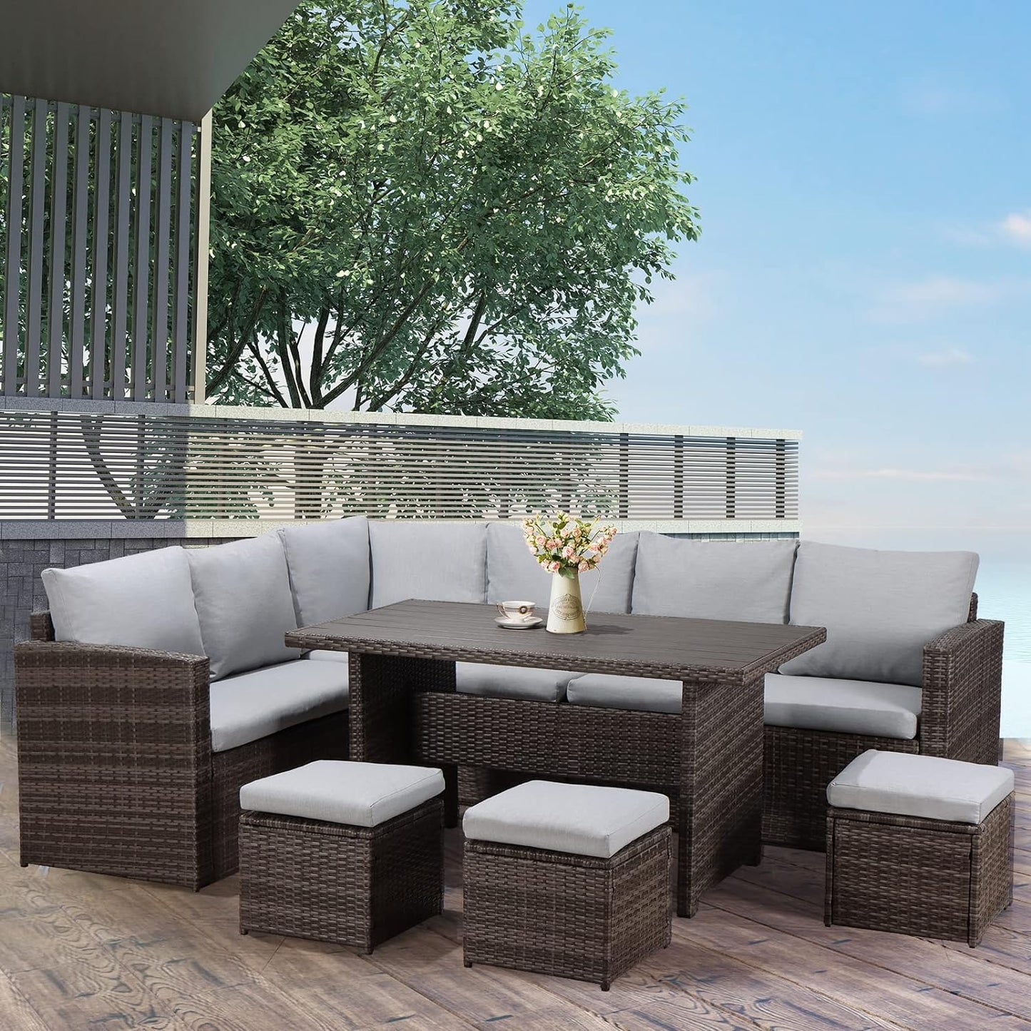 Outdoor Patio Furniture with Dining Table and Chair with Sofa Dust Cover