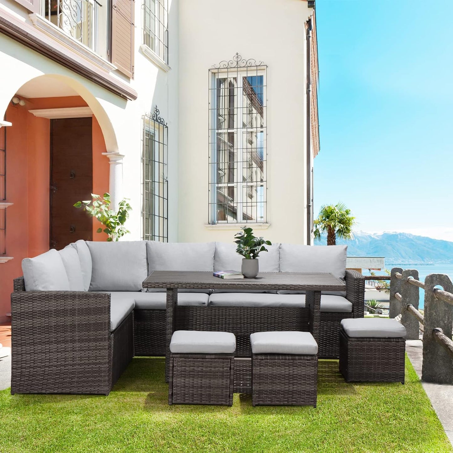 Outdoor Patio Furniture with Dining Table and Chair with Sofa Dust Cover